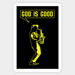 Christian saxophone player (saxophonist) in yellow and black Sticker